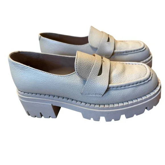 Seychelles Womens Cream Leather Platform Lug Sole Penny Loafers Chunky Shoes - Picture 5 of 13